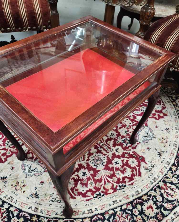 Antique Mahogany Glass Shadow Box End Table