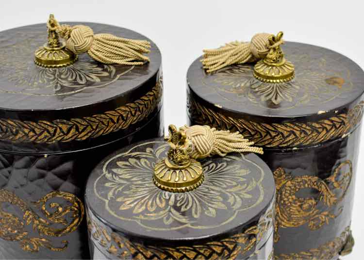Black & Gold Chinoiserie Dragon Canister Set