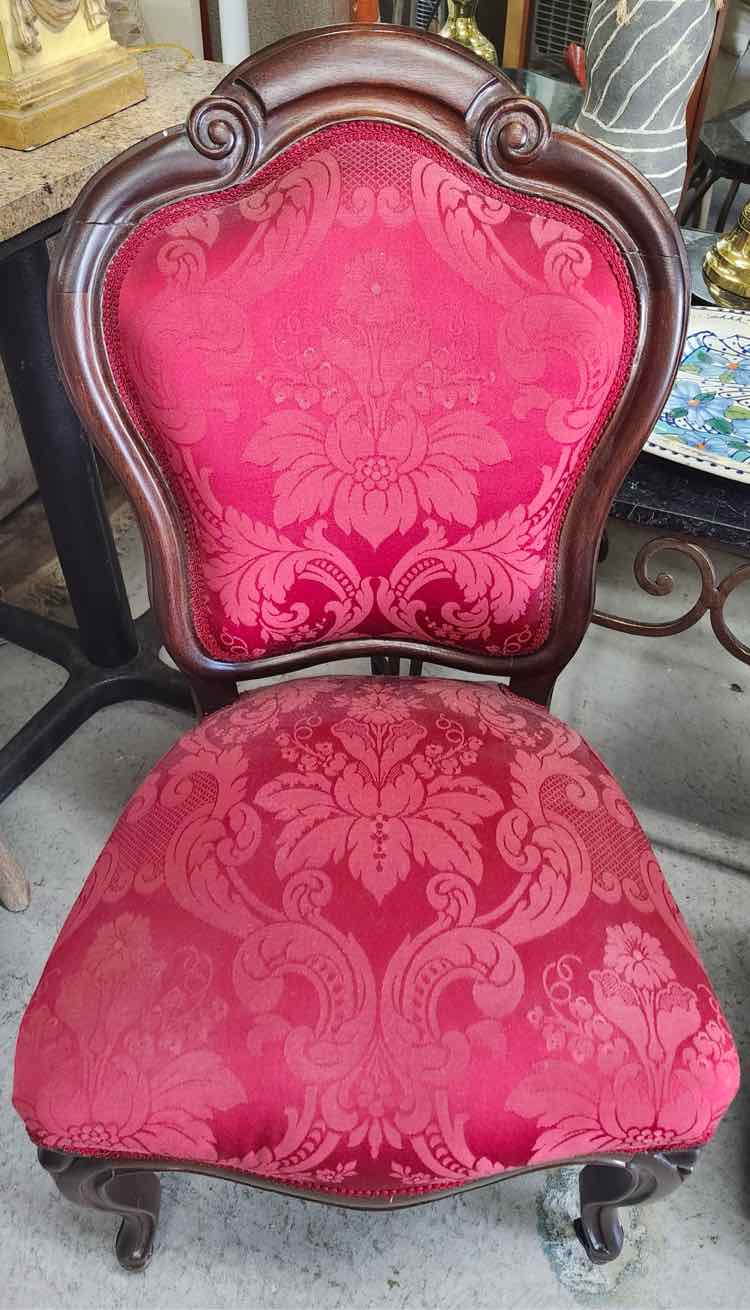 Red Brocade French Wood Chair