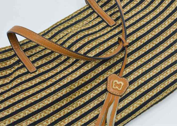 Eric Javits "Squishee Isla" Black Mix Straw Bag