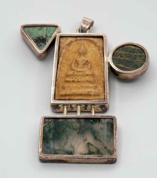 .925 Moss Agate/Soapstone/Turquoise Pendant