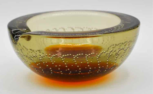 Bubble Glass Vtg. Clear & Amber Ashtray