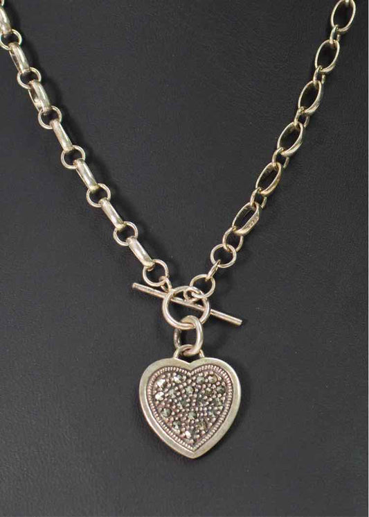 .925 Marcasite Heart Toggle Necklace
