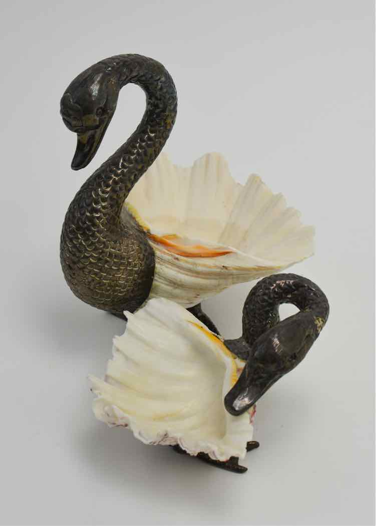 Pair Italian S/P Clamshell Swan Bowls