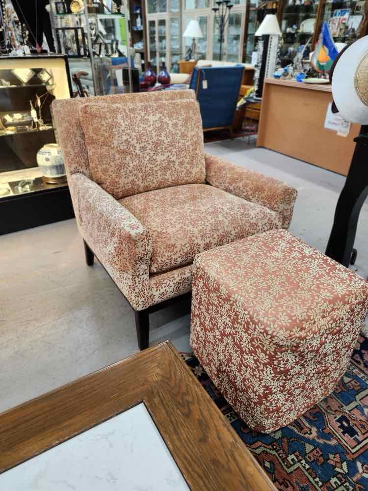 Patterned Chair W/ Ottoman