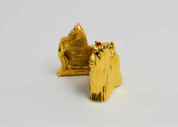 Vtg. Estee Lauder Yorkshire Terrier Solid Perfume Compact Figurine
