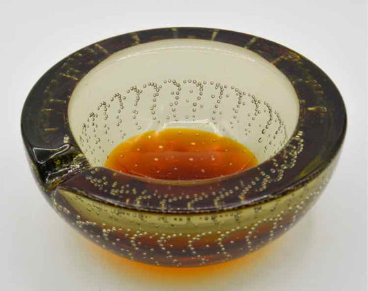 Bubble Glass Vtg. Clear & Amber Ashtray