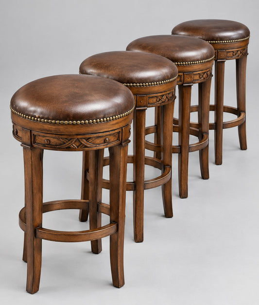Four Ballard Design Leather Top Bar Swivel Stools