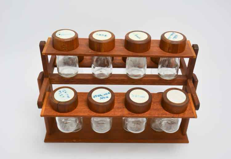 Teak MCM Spice Rack & Jars