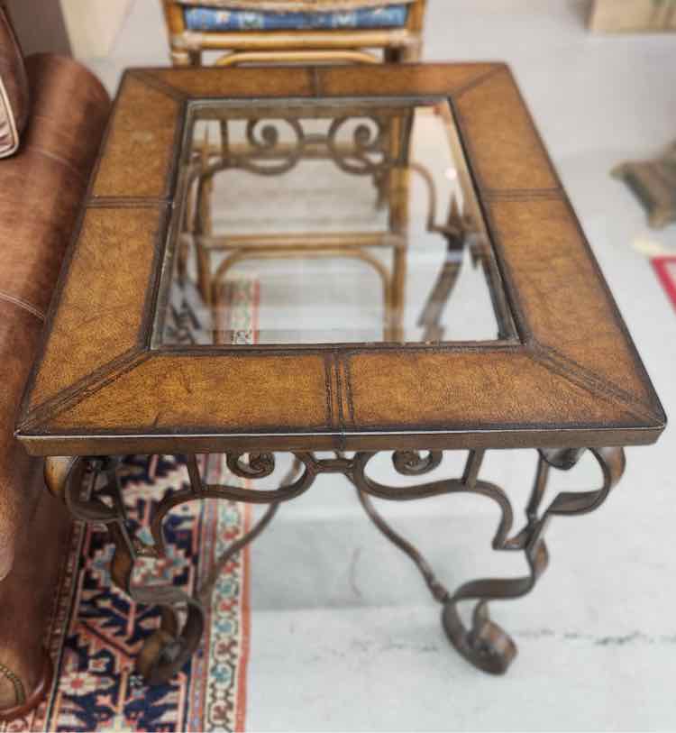 Leather & Glass Top End Table