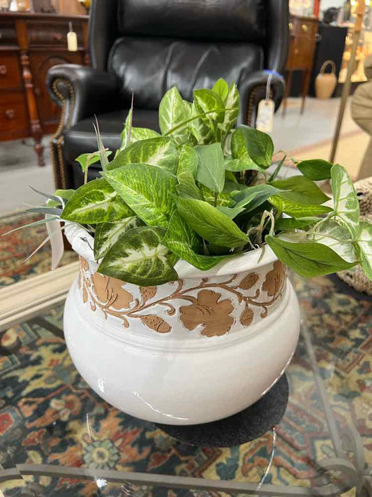 Faux Plant Round White Planter